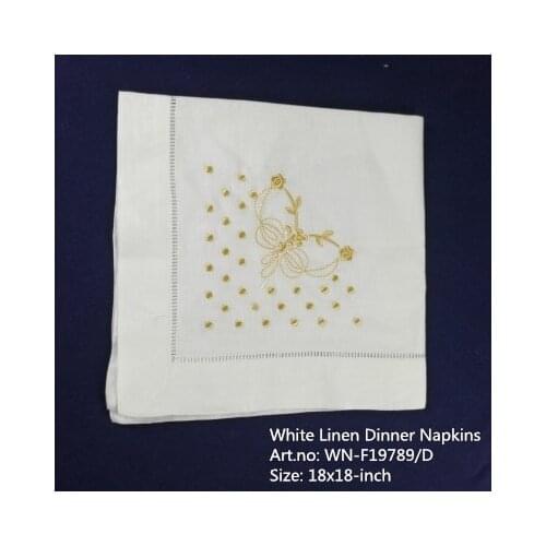 Set of 12 Fshion Handkerchiefs White linen Hemstitched Border Table Napkin 18"x18"-inch Ladder Embroidered Flower Dinner Napkins