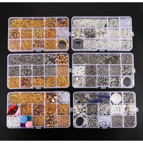 New Mixed Styles DIY Jewelry Findings Material Beads Cup Earring Hook Jump Ring Hook Pin Box Sets for Jewelry Making Findings