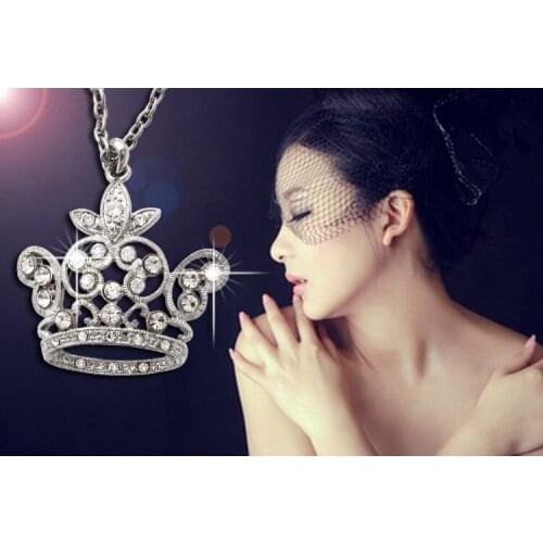 Noble Quality Alloy Necklace for Women Full Fashion Jewelry Crystal Rhinestone crown Pendanties white Jewelry T1308