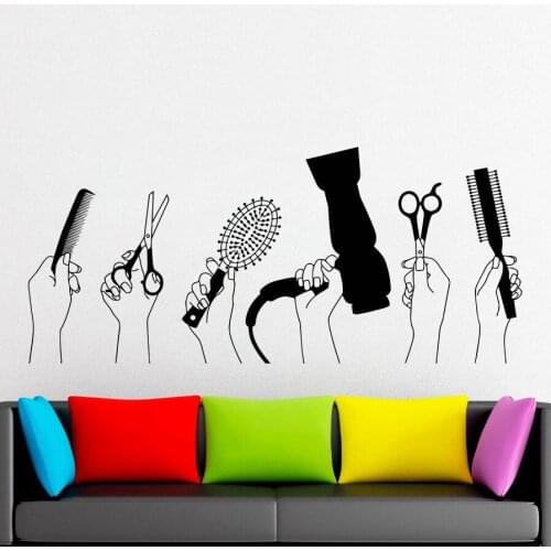Barber Shop Wall Decal Beauty Salon Hairstyle Style Hair Design Vinyl Window Sticker Hairdressing tools Hair Salon Decor X501