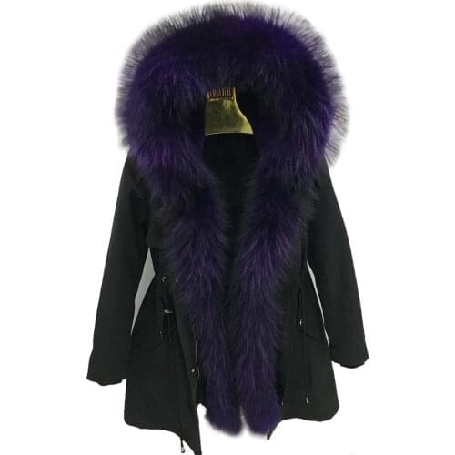 New Arrival Rabbit Fur Lined Parkas Long Women Jacket 2019 Luxurious Thick Warm Hooded Coat Outwear Raccoon Fur Collar