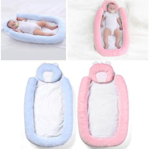 Portable Baby Bed Infant Travel Bed Soft Washable Cotton Crib Protective Fence Around Detachable Qualitative Pillow