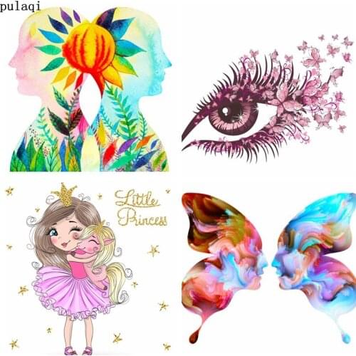 Pulaqi Woman Transfer Iron on Patches for Clothes Stripes Heat Vinyl Transfer Badge Butterfly Patch Thermal Stickers on Clothes