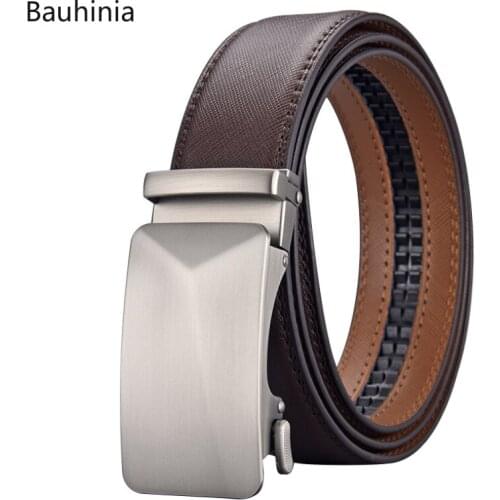 Mens Luxury Alloy Buckle Automatic Buckle Belts Durable Casual Brown Two-layer Cowhide Business Belt 115-130cm