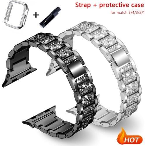 Band+diamond case for Apple Watch Series 654321 Se stainless steel ladies strap for iwatch 38MM40MM42MM44MM bracelet accessories