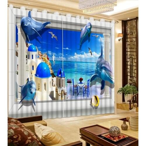 3D Curtain Luxury Blackout Window Curtain Living Room ocean dolphin curtains cartoon curtain