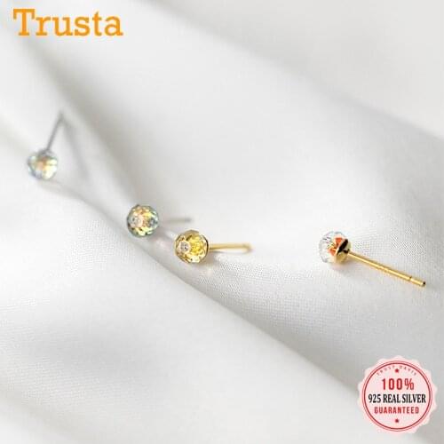 Trustdavis Real 925 Sterling Silver Geometric Round Section CZ Charm Stud Earrings For Women Wedding Party Fine Jewelry DA1833