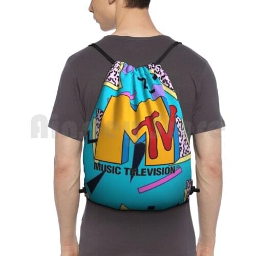 Mtv Backpack Drawstring Bags Gym Bag Waterproof Mtv Music 90S Telly Cult Movie Channel Teen Music Videos Singer Band