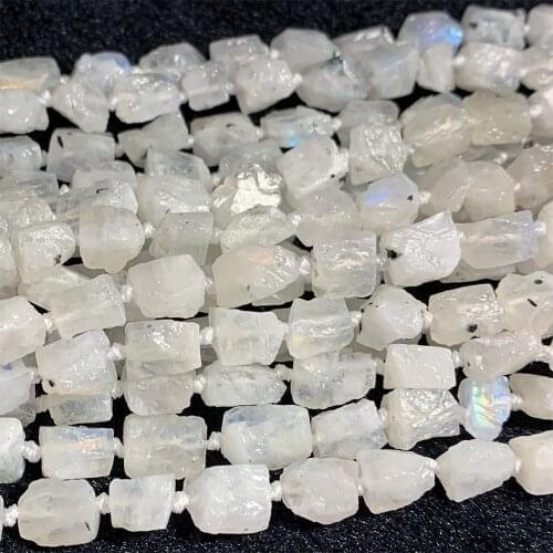 Veemake Raw Mineral White Blue Rainbow Light Moonstone Hand Cut Nugget Free Form Rough Matte Faceted Beads Diy Necklace 07014