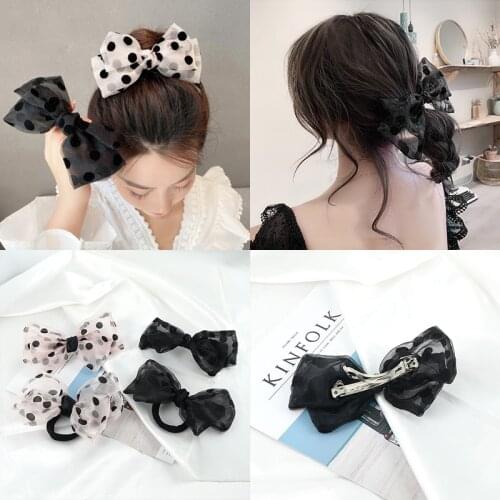 1-2pcs/set Fashion Big Bow Hair Clip for Women Girls Large Bow-knot Polka Dots Hair Band Organza Sweet Hairpins Hair Accessories