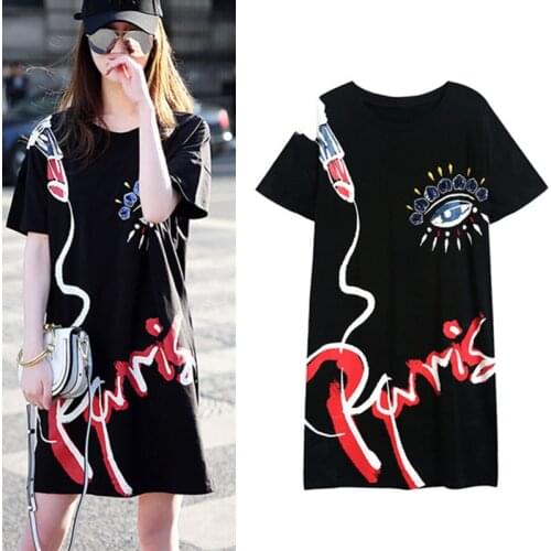 Summer Long Tees Women Tops Cute Graffit Print Girls Eyes T-shirt Harajuku tdress shirts Nice Tops NS853