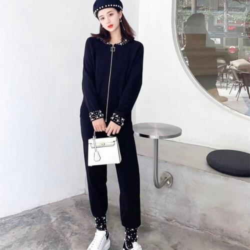 High Quality Women Autumn Beading Zipper Cardigan Sweaters+Sexy Vest+Pants Suits Fashion Casual Tracksuit 3 Pcs Costumes Outfit