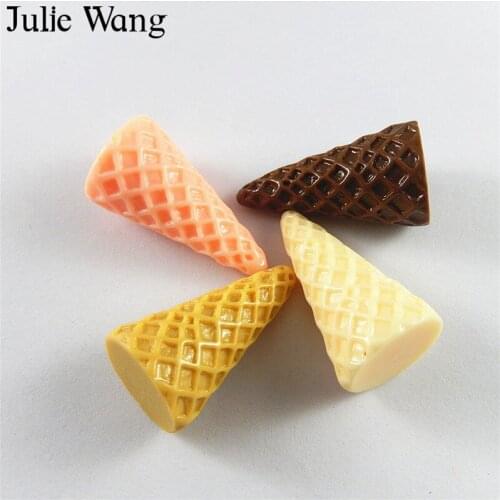 Julie Wang 10PCS 4 Colors Resin Ice Cream Cone Charms Pendants Decoration Findings Jewelry Making Necklace Bracelet Accessory