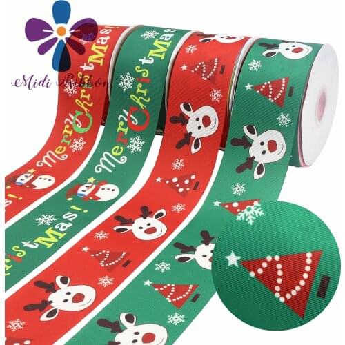 16mm-75mm Merry Christmas Gift Decoration Snowman Reindeer Christmas Tree Cartoon Pattern Printed Ribbon 50 Yards / Roll