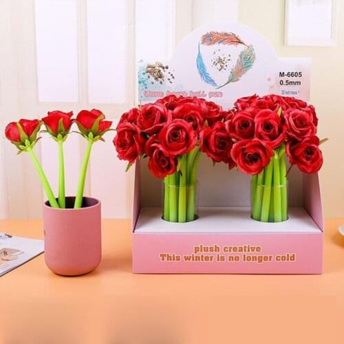 24 pcs/lot Simulation Flower Bendable Gel Pen Cute 0.5 mm black Ink Signature Pens Promotional Gift Stationery School Supplies