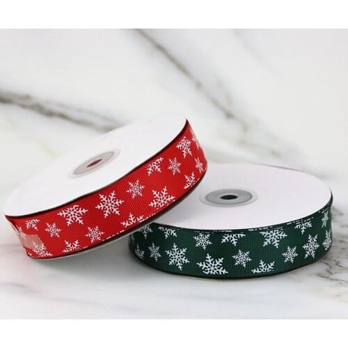 50 Meters/roll) 1" (25mm) Red And Green Printed White Snowflake Grosgrain Ribbon Christmas Gift Ribbons Handwork DIY