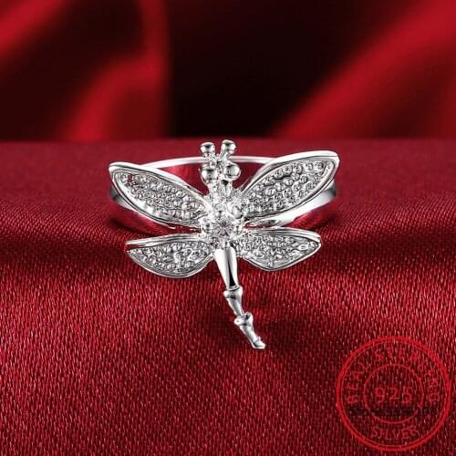 925 Silver Crystal Dragonfly Rings Women Fashion Wedding Ring Jewelry anel Bague anillos De Prata