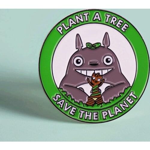 Anime Plant a Tree Save the Forest Brooch Pins Enamel Metal Badges Lapel Pin Brooches Jackets Fashion Jewelry Accessories