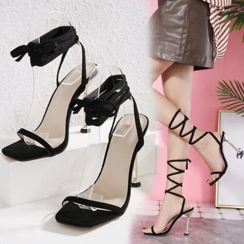 Sexy Sandals For Women Open toe high heel Dress shoes heel ankle cross strap woman square toe high heels dress party shoes