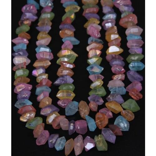 Rainbow Mixed color Titanium Quartz Rough Crystal Faceted Nugget Beads,Center Drilled Natural Stones Double Stick Point Pendants