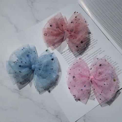Boutique 15pcs Fashion Cute Mesh Bow Hair Clips Glitter Star Gauze Bowknot Hairpins Princess Headwear Hair Accessories for Girls