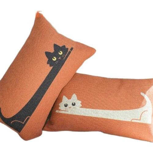 30*50CM cushion cover Cute Black White Sleeping Cat pillowcases Decorative Waist Lumbar Pillow Covers Sofa Rectangle Case Cojine