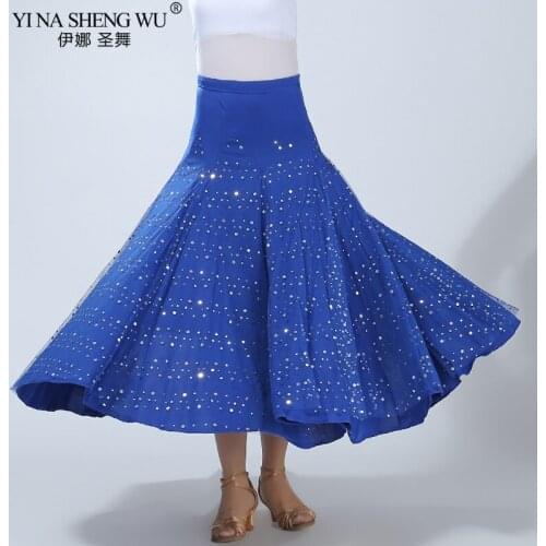 Women Solid color High Waist Sequins Polka Dot Modern Dance Skirt Ballroom Dance Big Swing Skirt Waltz Ballroom Dance Skirt