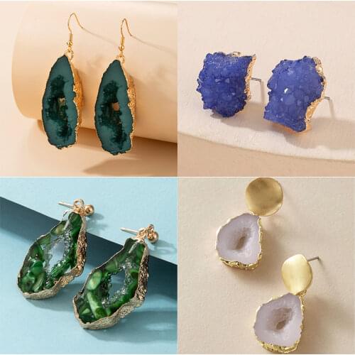 Docona Charm Colorful Gem Stone Drop Earrings for Women Gothic Geometric Pearl Metal Alloy Dangle Earring Trendy Jewelry Brincos