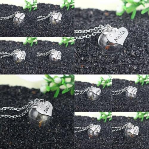 Crystal Heart NANA Mommy Daddy Best Friend Drid Dandelion Seed Glass Bottle Choker Women Jewelry Pendant Necklace