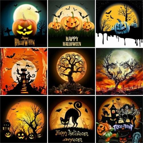 HUACAN 5D Diamond Painting Moon Landscape Full Drill Diamond Embroidery Tree Cross Stitch Needlework Mosaic Halloween Decor