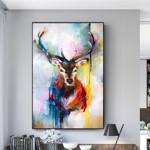 Nordic Art Deer Head Graffiti Art Canvas Paintings On the Wall Art Posters And Prints Animals Art Pictures For Kids Room Cuadros