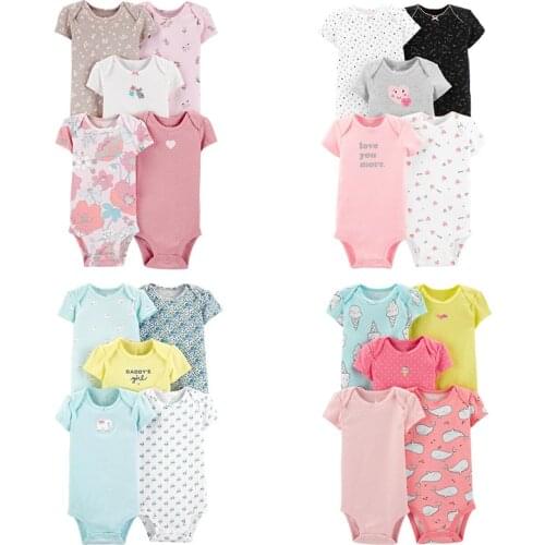 2020 5Pcs/lot Baby Short Sleeved Bodysuit Infant 100% Cotton Clothes Set Newborn Summer Jumpsuit Kids Cartoon One Piece 6-24 m