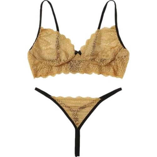Ladies' Sexy Lingerie Set Womens Suspenders See-through Underwear Two-piece Set Lace Bra With Thong Underwear Suit