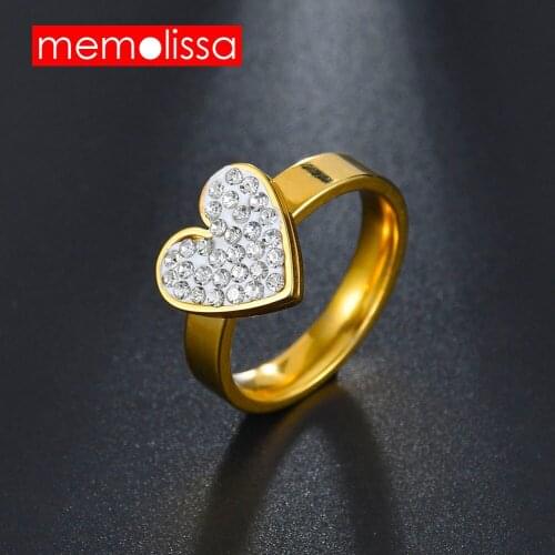 MeMolissa Jewelry New Fashion Ring for lover Engagement Love Heart Steel Ring for Men & women Rhinestone Wedding rings