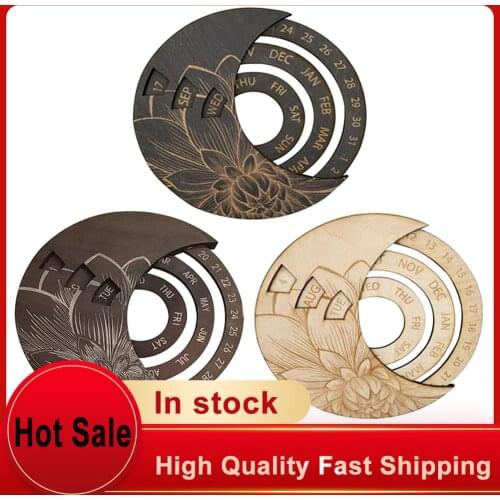 New Creative Design Multifunctional Wooden Calendar Round Perpetual Study Desk Calendar Handicraft Decoration Crafts For Home
