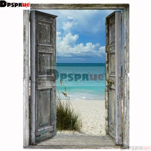Dpsprue Full 5D DIY Square/Round Drill Diamond Painting "Door Beach Scenery" Diamond Embroidery Cross Stitch 3D Decor Gift DF04