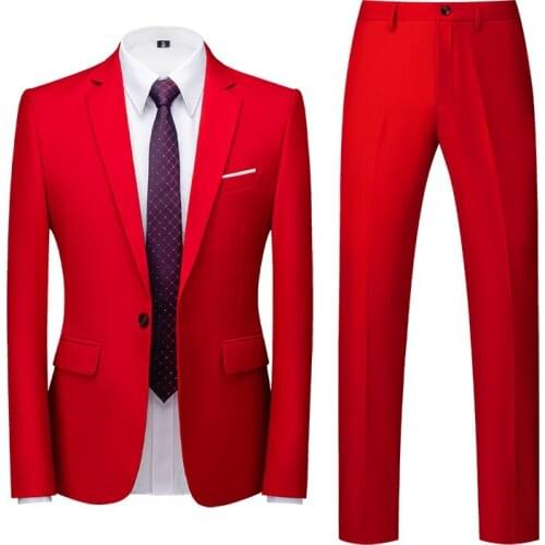 Latest Design Costume Homme Mariage 2021 Red Business Men Suits With Pants Formal Groom Wedding Suits For Men Tuxedo Prom Suits