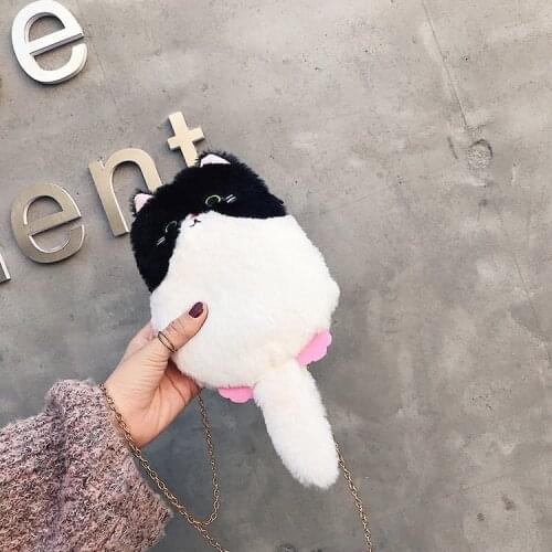2018 Autumn And Winter New Womens Cute Cartoon Plush Bag Cat Messenger Bag Funny Personality Childrens Cat Shoulder Bag