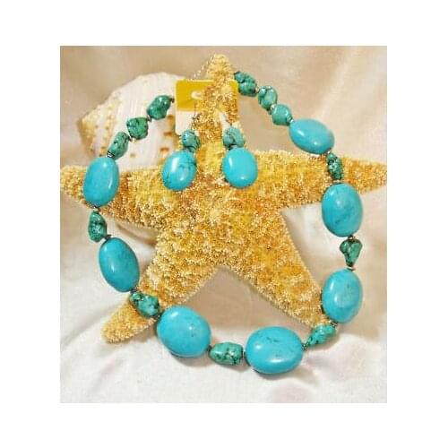New Classic Gemstones Jewelry Genuine Natural Turquoise Handmade Handcrafeted Necklace Earrings Jewelry Set Fine Women Gift