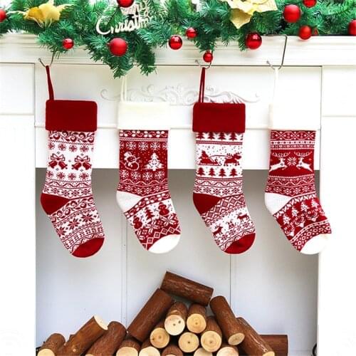 New Christmas Gift Bag European & American Jacquard Woolen Gift Bag Christmas Decoration Knitted Christmas Socks WZ003
