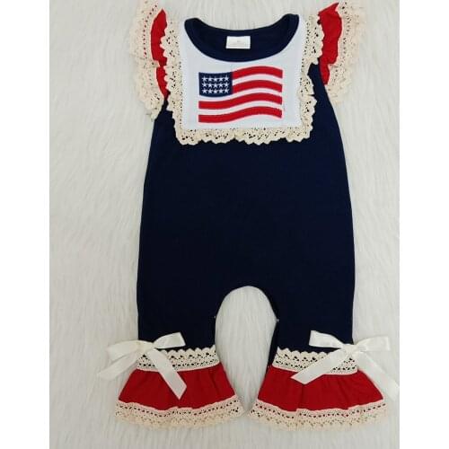 Baby girl clothes for July 4th kids short sleeve romper with bow boy and girls romper with flag pattern