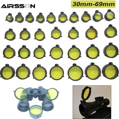 30-69mm Transparent Rifle Scope Lens Cover Yellow Sight Flip Up Quick Spring Protection Cap Objective Lense Lid Hunting Caliber