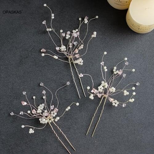 Pink Crystal Pearl Hairpin Headdress Comb Back Comb Hair Accessories Bridal Wedding Hair Decoration 3pcs PT
