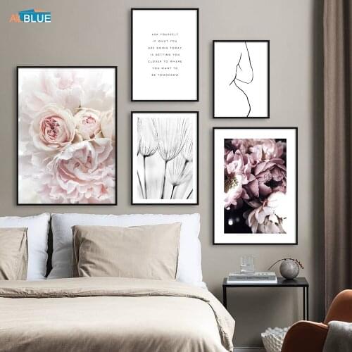 Scandinavian Wall Art Poster Pink Flower Peony Dandelion Canvas Painting Modern Nordic Print Decorative Picture Home Decor Mural