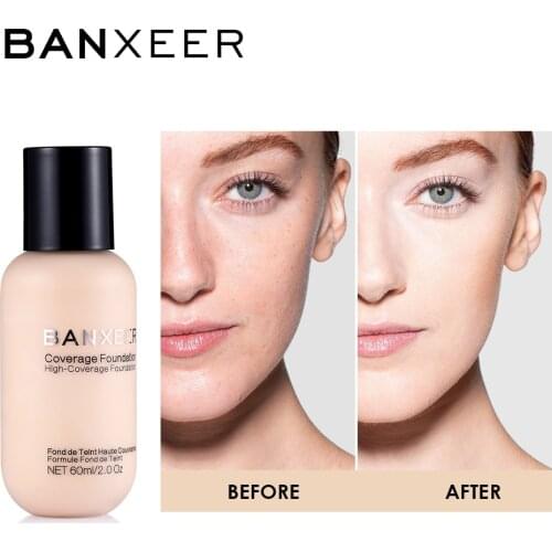 BANXEER 6 Color Foundation 60ml Matte Hydrating Long Lasting Concealer Foundation Liquid Cream Natural Whitening Base Cosmetics