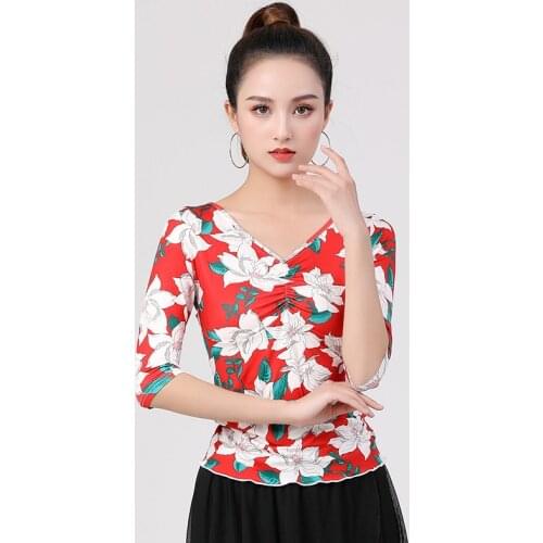 Latin Dance Tops Female Adult V-neck Modern Dance Summer Mid-sleeve Professional Competition Dancing Clothes Practice Clothing