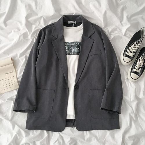 Spring Autumn Chic Loose Blazers Women Temperament Solid Color Notched Single Button Thin Blazer Female Korean Harajuku Tops