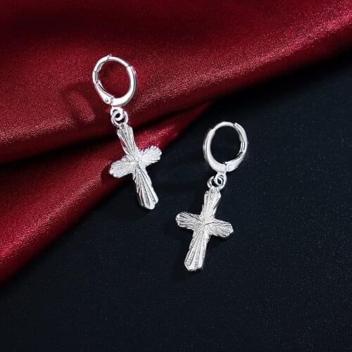 High quality Popular brands 925 Sterling Silver cross Drop Earrings for Women Fine party wedding luxury Jewelry Holiday Gifts