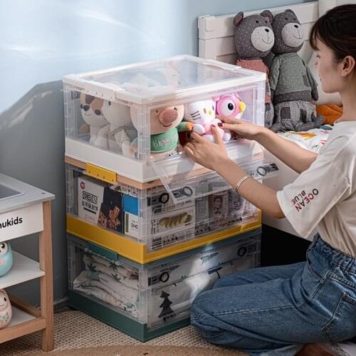 Toy storage box side-opening wheeled childrens snack box household transparent clothes sorting storage box foldable