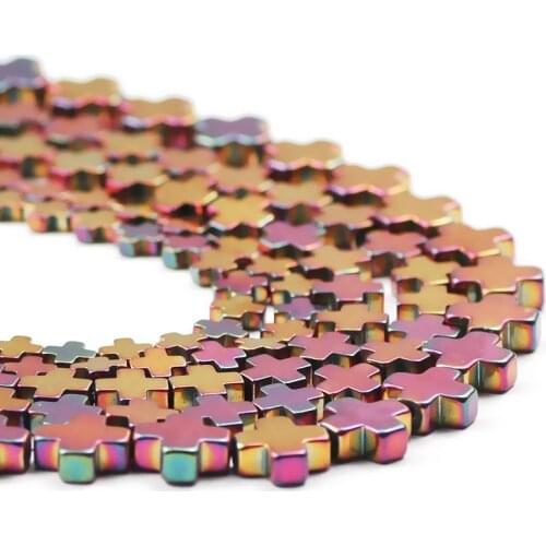 ZHBES Natural Stone Rose Red + Shape Cross Hematite Spacer 6/8/10mm Loose Beads For Jewelry Making DIY Bracelet Accessories